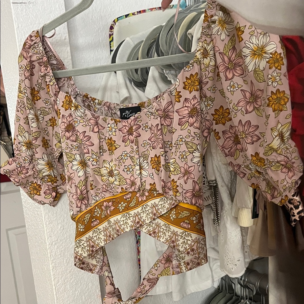 Lily Rose Pink and Orange Floral western Blouse